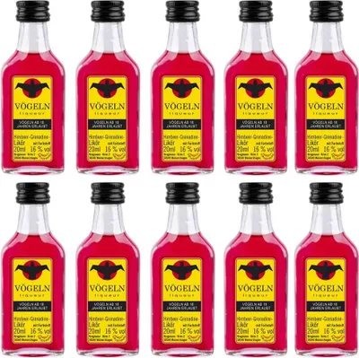 Produktbild von Krugmann 10 x Vögeln | Himbeere-Grenadine Likör 16 % Vol. á 20 ml Shot Kurzer