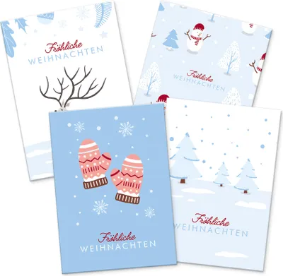 Produktbild von itenga 12 x Postkarte Grußkarte Frohe Weihnachten Winterlandschaften Mix mit 4 Motiven DIN A6 hoch