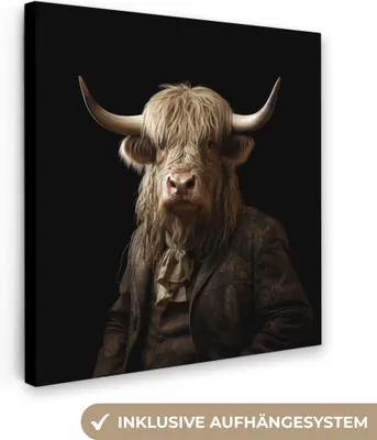 Produktbild von MuchoWow® - Leinwandbilder - Schottischer Hochländer - Kuh - Porträt - Tier, Wandbild, Wanddeko Bilder Wohnzimmer, 90x90cm