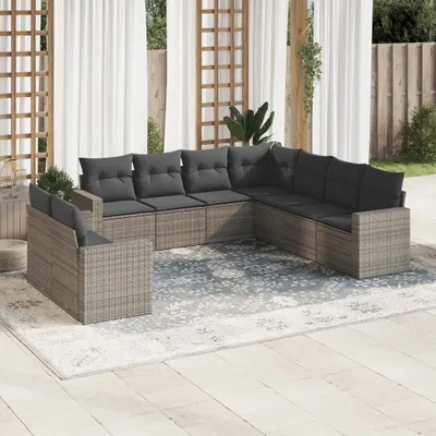 Produktbild von Design 9-tlg. Garten-Sofagarnitur mit Kissen Grau Poly Rattan, Gartensofas 2024 Neu