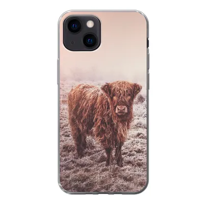 Produktbild von MuchoWow® Handyhülle Schutzhülle Hülle für iPhone 13 mini Schottische Highlander - Schnee - Sonne Silikon Softcase Handy Hülle - Softcase