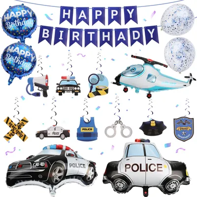 Produktbild von Geburtstagsdekoration für Jungen, Polizei-Motto, Banner und Zubehör