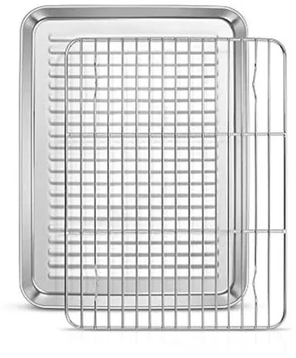 Productafbeelding van Bakplaat met afkoelrooster van roestvrij staal - 26 x 20 cm, vaatwasmachinebestendig