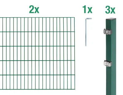Produktbild von Alberts Doppelstabmatten Zaun, Höhe 100 cm, Länge 4 m, Zaun-Komplettset zum Einbetonieren, grün, Pfosten 60x40 mm