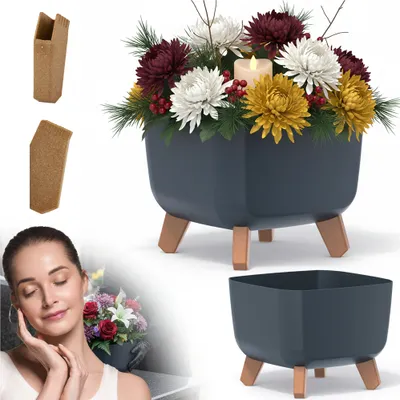 Zdjęcie produktu dla Donica Na Cmentarz Doniczka Na Nóżkach Na Wszystkich Świętych Antracytowa 24 Cm