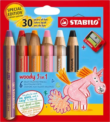 Produktbild von STABILO Buntstifte woody 3in1 Einhorn Design 6 Stück mit Spitzer