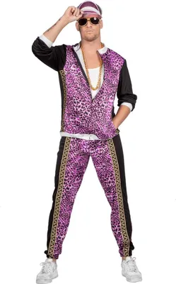 A man wearing a tracksuit costume.