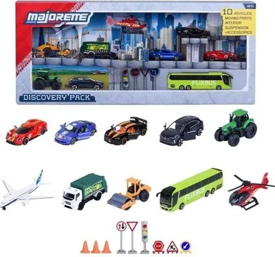 Image de Majorette Set Découverte 10 Pcs, Véhicules Mini Métal, Dès 3 Ans, Inclut Panneaux Signalisation, Échelle 1/64