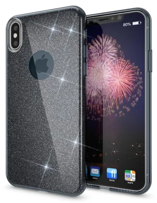 Produktbild von NALIA Hülle für iPhone XS Max, Handyhülle Glitzer Ultra Slim Silikon Case Cover Schwarz