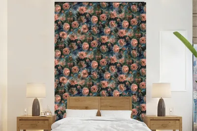 Produktbild von MuchoWow® Fototapete für Wohnzimmer oder Schlafzimmer Wandtapete Vinyl Motivtapete Rosen - Aquarell - Rosa - 155x240 cm - Tapete