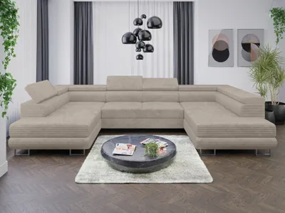 Zdjęcie produktu dla Sofa Zestaw wypoczynkowy Zestaw wypoczynkowy ALMA U w tkaninie sztruksowej z funkcją spania i pojemnikiem na pościel Część dzienna Kanapa Narożnik tapicerowany Zestaw wypoczynkowy tapicerowany