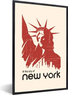 Produktbild von MuchoWow® MuchoWow® Gerahmtes Poster New York - Freiheitsstatue - Rot 60x90 cm - Poster mit zchwarzem Bilderrahmen - Kunst