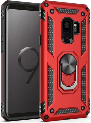 Produktbild von LaimTop Galaxy S9 Hülle, Hybrid Robuste Rüstung Drehbarer Ring Halter Ständer Dual Layer Hard PC + TPU Stoßfest Schutzhülle für Samsung Galaxy S9 Rot