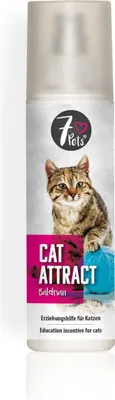 A spray bottle of cat attractant with a cat image on the label.