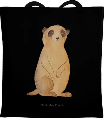 Produktbild von Mr. & Mrs. Panda Tote Bag Erdmännchen - Schwarz - Geschenk, Spruch, Shopping Tasche, Weltreise, Tragetasche, Afrika, Traveling, Laptoptasche, Einkaufstasche, Reisen