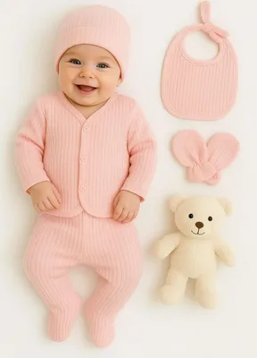 Produktbild von Baby Erstausstattung Set Mädchen Mädchen 5-teilig Baumwolle Rosa / Pink