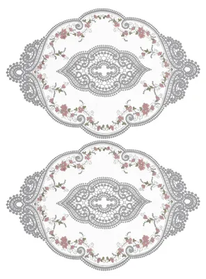 2er-Set ovale Spitzenplatzdeckchen, 30x44 cm, grau, bestickt