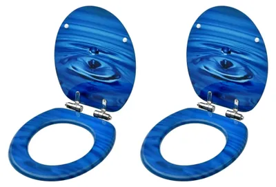 Produktbild von WC-Sitz, Softclose, 2 Stück, MDF, Blau, Wassertropfendesign