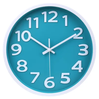 Wanduhr 12 Zoll, leise, analog, Aqua, große Zahlen, batteriebetrieben