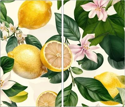 Produktbild von Spritzschutz Herdabdeckplatte Schneidebrett aus Glas Zitronenblumen 2-Teilig (60x52cm)