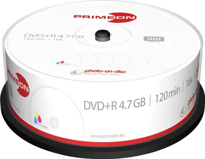 Produktbild von PRIMEON DVD-Rohling DVD+R 120Min 4.7GB 16x Cakebox 25 Stück printable