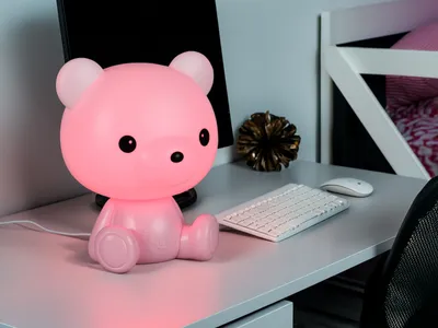 Produktbild von Ausgefallene USB Tischlampe Teddy mit Farbwechsel für Kinderzimmer Rosa H: 24cm