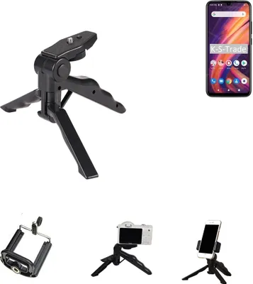 Produktbild von K-S-Trade Stativ Tisch-Ständer Dreibein Handy-Stativ Ständer kompatibel mit Lenovo A7 Mini-Stativ Smartphone Tripod Handy-Stativ aus Plastik schwarz