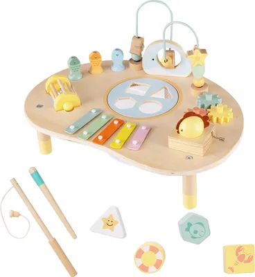 Produktbild von COSTWAY Aktivitätstisch Holz, Baby Montessori Spieltisch mit Motorikschleifen, Angelspiel, Xylophon,Spieluhr, Motoriktisch Lernspielzeug für Kinder 1+