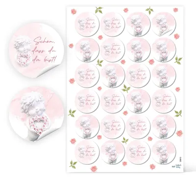 Produktbild von 24 Aufkleber Schön dass du da bist Engel 4 cm rund rosé