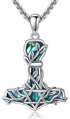 Productafbeelding van CUPENDA Thor's Hammer Halsketting, zilver, Mjolnir, boom van het leven, Viking hanger, sieraden, cadeaus voor dames