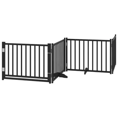 Zdjęcie produktu dla vidaXL 4-częściowa bramka dla psa ze składanymi drzwiczkami czarna 320 cm z litego drewna jodłowego