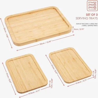 Produktbild von Holz-Servierplatten - große und kleine Holztrays - Servierböden für Speisen, Getränke - Frühstück/Abendessen & mehr - umweltfreundliche Nest-Platten - 3er Pack