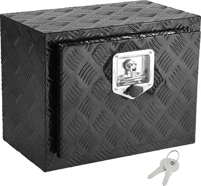 Produktbild von SucceBuy Unterboden-LKW-Box, 18" x 12" x 14" Hochleistungs-Werkzeugkasten aus Aluminium mit Diamantplatte, Schloss und Schlüssel, wasserdichte Anhängeraufbewahrung mit T-Griff-Verriegelung für LKW, Transporter, Anhänger