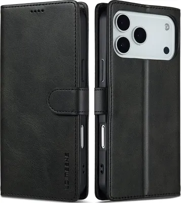Image de Étui pour iPhone 17 Pro étui en cuir avec fermeture magnétique et support, étui de protection noir
