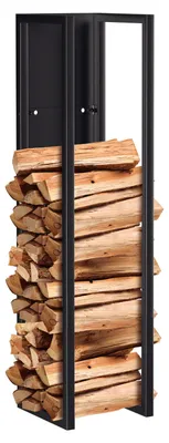 Productafbeelding van Eikuavons houtrek voor haardhout, met opbergzak voor brandhout, 25 x 25 x 100 cm, ijzer, zwart, geschikt voor plaatsing op de vloer of aan de muur