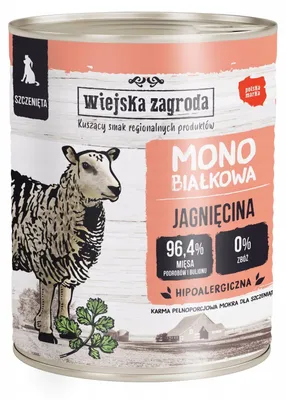 Obrázok produktu pre Wiejska Zagroda, vlhké krmivo pre psov, monoproteínové, jahňacia, pre šteňatá, 800 g