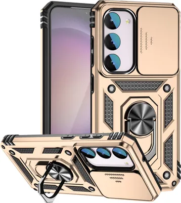 Produktbild von Galaxy S23 FE Hülle mit Schiebe Kamera Schutz und Ringhalter Ständer Schutzhülle für Samsung Galaxy S23 FE Gold
