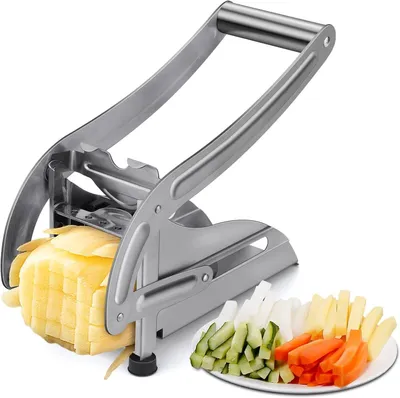 Productafbeelding van Aardappelsnijder - Groentesnijder - Verse friet maken - Dubbele roestvrijstalen messen - 29 x 12 x 6 cm - Zwart zilverkleurig