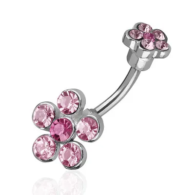 Produktbild von Taffstyle Bauchnabelpiercing Bauchnabelpiercing Multi Kristall Doppel Blume, Pink