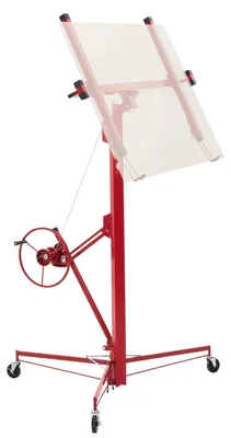 Produktbild von Plattenheber - Gipskartonheber Trockenbau-Lift - Tragkraft 68 kg - Hubhöhe bis 4,88 m - Verstellbarer Teleskoparm - Für Decken- & Wandmontage - Rot