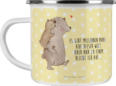 Produktbild von Mr. & Mrs. Panda Teetasse Papa Bär - Gelb Pastell - Geschenk, Geburtstag, Motivtasse, Muttertag, Haferl, Vatertag, Emaille Tasse, Blechtasse, Pott, Vorbild