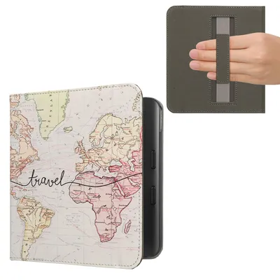 Produktbild von kwmobile Schutzhülle für Kobo Kobo Libra Colour / Tolino Vision Color Hülle - eReader Flip Case mit Handschlaufe und Auto Sleep Funktion - Travel