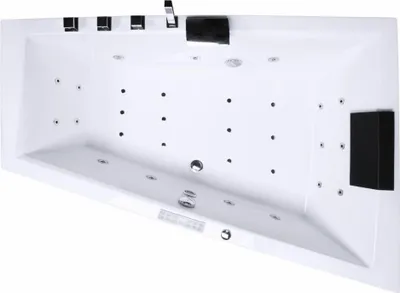 Produktbild von Caribia LUXUS Whirlpool  Badewanne Diagool Premium / 180x125 Rechts  - 24 Massagedüsen, Wasserfall, 2x große LED, Bluetooth & Radio und Touchpanel