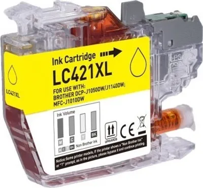 Produktbild von XL Druckerpatrone kompatibel mit Brother LC-421 XL-Y Yellow, Gelb für DCP-J1050 DW, DCP-J1140 DW, DCP-J1800 DW, MFC-J1010 DW für 500 Seiten!