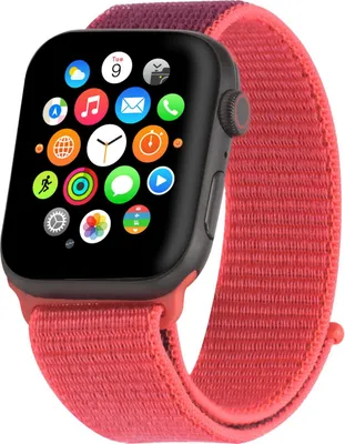 Produktbild von Nylon Armband für Apple Watch SE 2. Generation mit 44mm in Rot verstellbares elastisches Stoff Sport Band, passend für iWatch