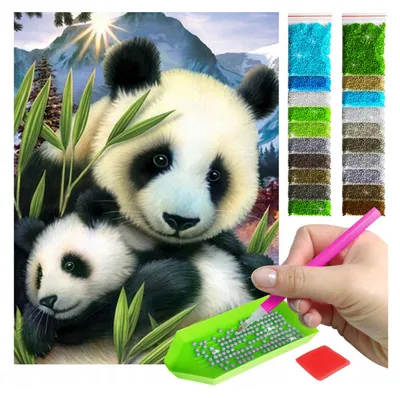 Produktbild von ARTULIO Diamond Painting Set - Süße Pandas vor Berglandschaft - 30 x 40 cm - 5D Crystal Art, Bilder DIY