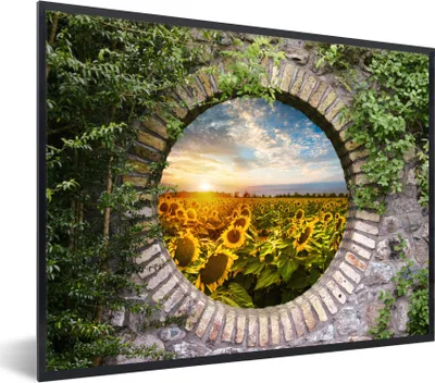 Produktbild von MuchoWow® Gerahmtes Poster Sonnenblumen - Ansicht - Blumen - Sonne 80x60 cm - Poster mit Schwarzem Bilderrahmen Wandposter Rahmen Foto Bilder - Schwarzem - Mit Gestell