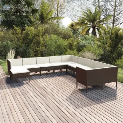 Produktbild von "2024 Moderne" 11-tlg. Garten-Lounge-Set mit Auflagen Poly Rattan Braun - Gartenset Sitzgruppeen Neu3304761