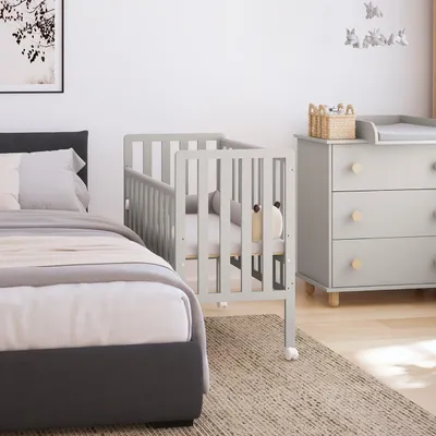 Produktbild von ZEE BAMBI Kaschmir Beistellbett Baby mit Rollen 100x50 cm Tragbar Babybett Verstellbarer Stubenwagen Kinder Bett 3-fach Höhenverstellbar