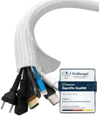 Produktbild von 3 m selbstschließender flexibler Kabelschlauch (13 mm, Weiß), Kabelkanal‑Kabelschutz für TV und Computer zur Kabelverwaltung